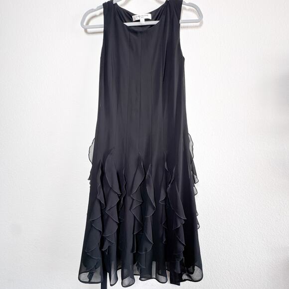 Vintage Evan Picone Ruffle Chiffon Black Fit & Flare Dress Size 4 - Picture 5 of 14